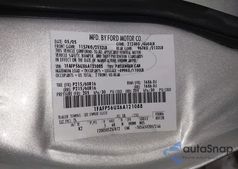 2006 Ford Taurus Sel z USA, uszkodzony, nr VIN 1FAFP56UX6A121088